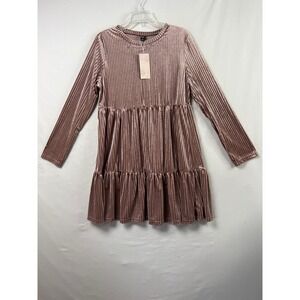 Emery Rose Velvet Dress Womens XL Mauve New Tiered Ribbed Long Sleeve Babydoll